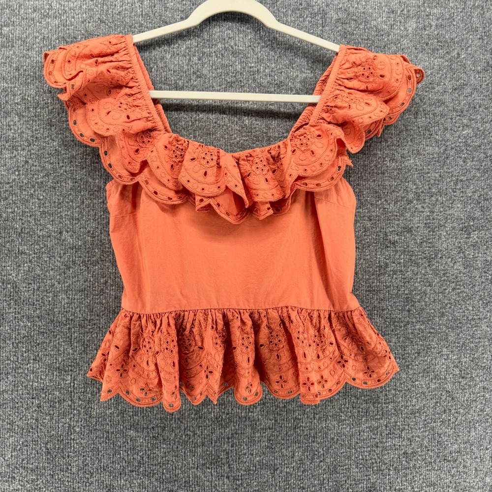Express Top Womens M Orange Eyelet Scoop Neck Cropped Boho Cottagecore Soft Girl